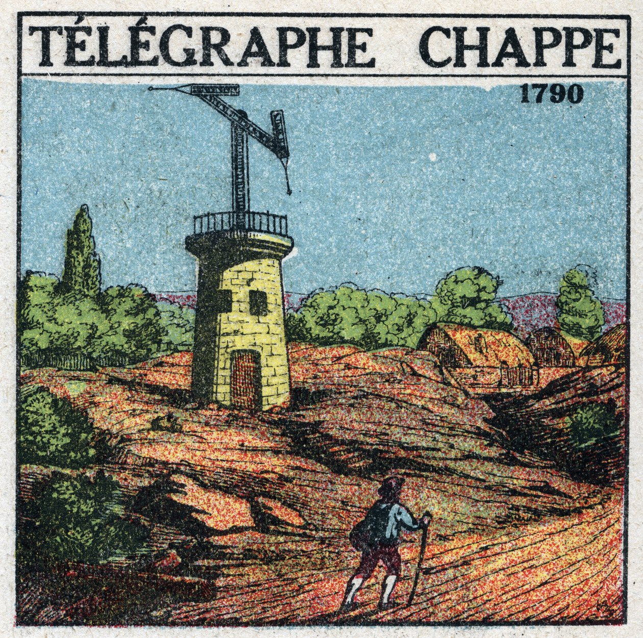 电报机：Claude Chappe（1765-1805）在1790年制作的电报机。1925年的匿名插图。私人收藏。 作者 匿名匿名
