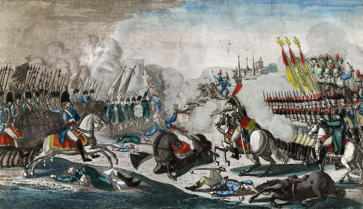 吕岑之战 (Bataille de Lutzen, ou Grossgorschen, 2 mai 1813) - 匿名 - 1813 - 蚀刻，水彩 - 38,9x29,2 - 私人收藏 作者 匿名匿名