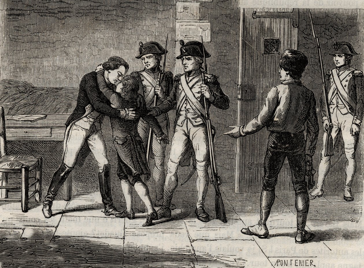1793年，蒙恬公爵（安托万-奥尔良）和博若莱公爵（路易-查尔斯-奥尔良）在圣让堡（马赛）--阿尔方斯-德-拉马丁（1790-1869）的《吉伦特人的历史》中的版画，1865-1866 --私人收藏 作者 匿名匿名