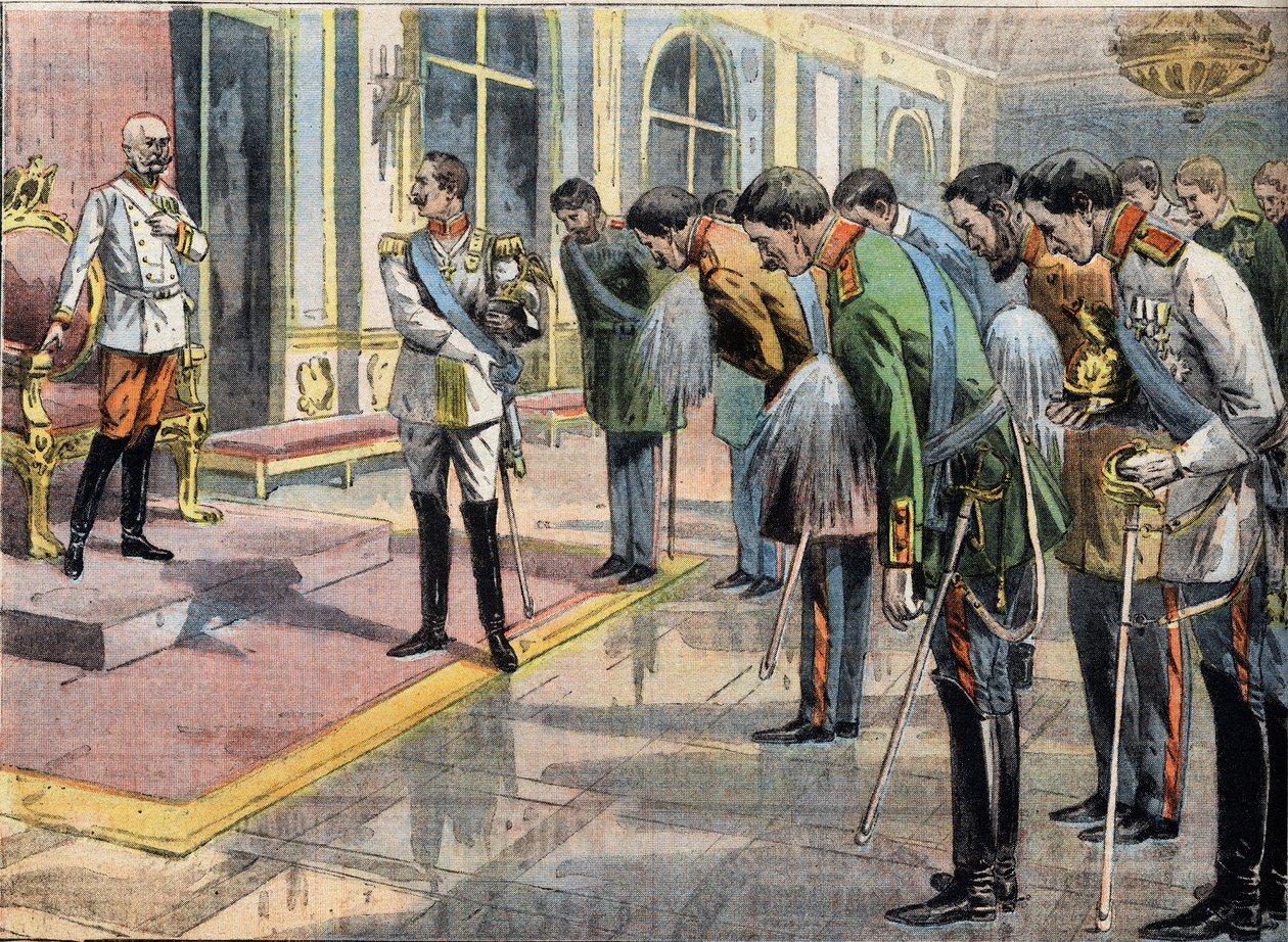 奥地利皇帝弗朗索瓦-约瑟夫一世（1830-1916）的庆典。来自报纸 "Le Petité Parisien "的雕版画 作者 匿名匿名