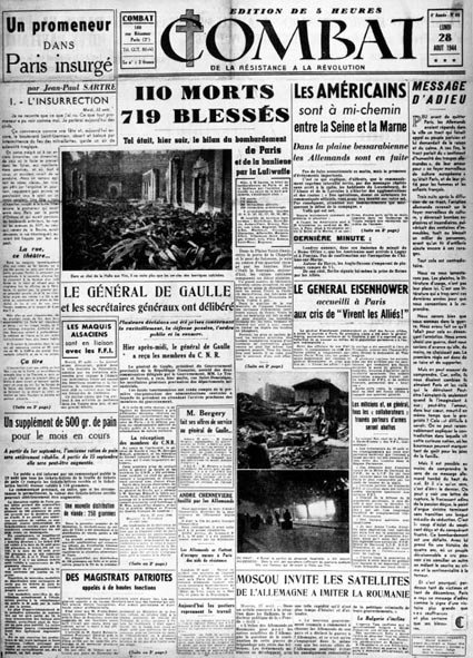 解放首都的巴黎起义--1944年8月28日《战斗》的标题，领。MDJ Bernard. 作者 匿名匿名