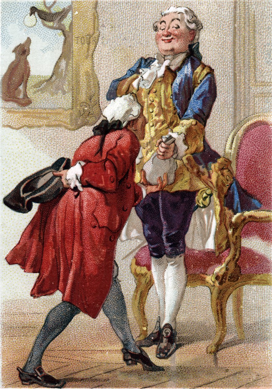 乌鸦和狐狸。Jean de La Fontaine (Lafontaine)（1621-95）的寓言。19世纪的彩色石版画。私人收藏。 作者 匿名匿名