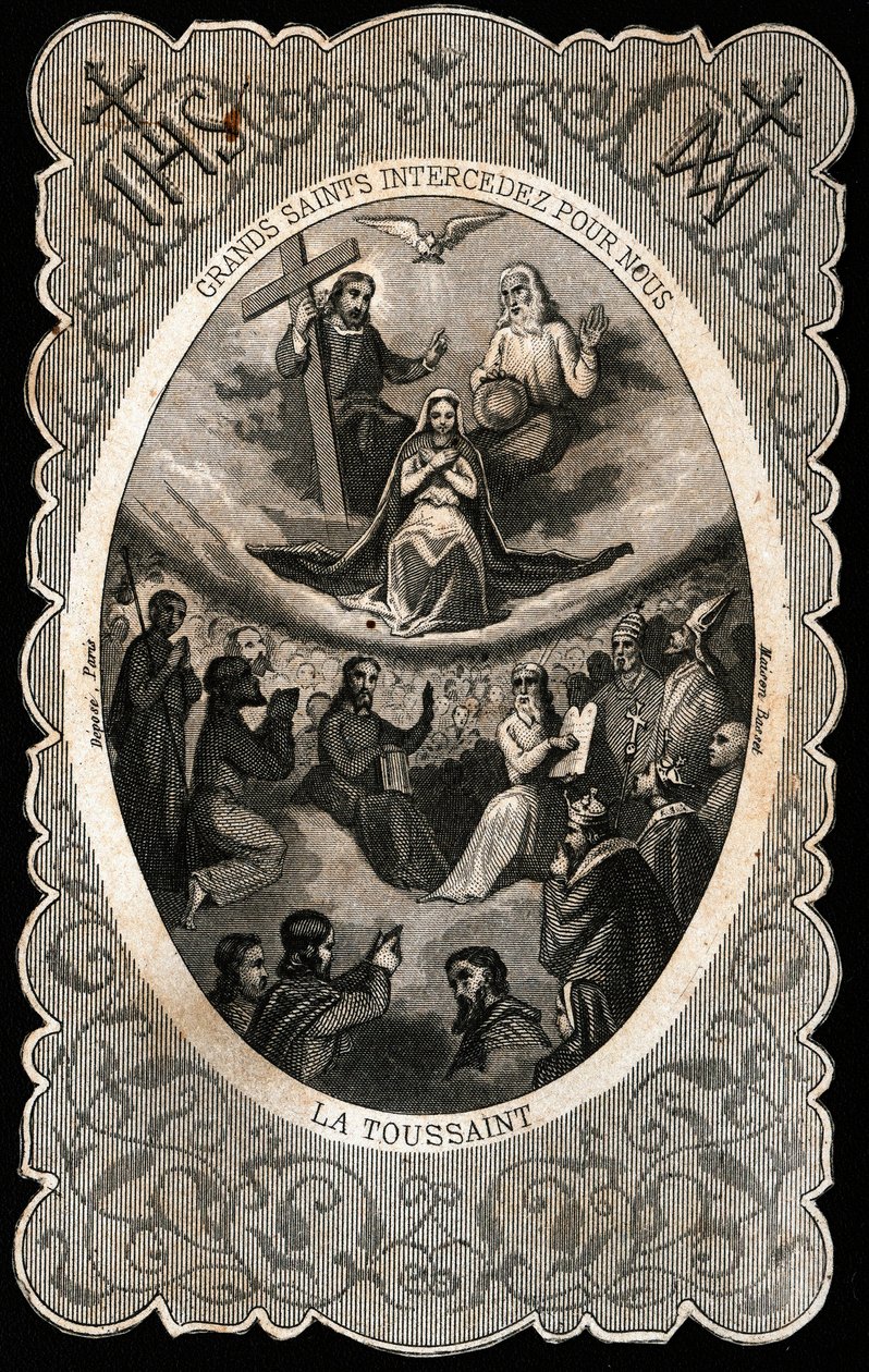 The Virgin Mary with the Holy Trinity (God, Jesus Christ and the dove of the Holy Spirit). Dentelee card. 19th century. Private Collection 作者 匿名匿名