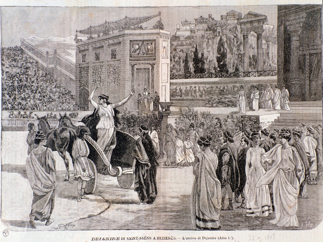 迪亚尼拉的到来，出自卡米耶-圣桑斯的戏剧《迪亚尼拉》，1898年在贝济耶竞技场演出。 作者 匿名匿名