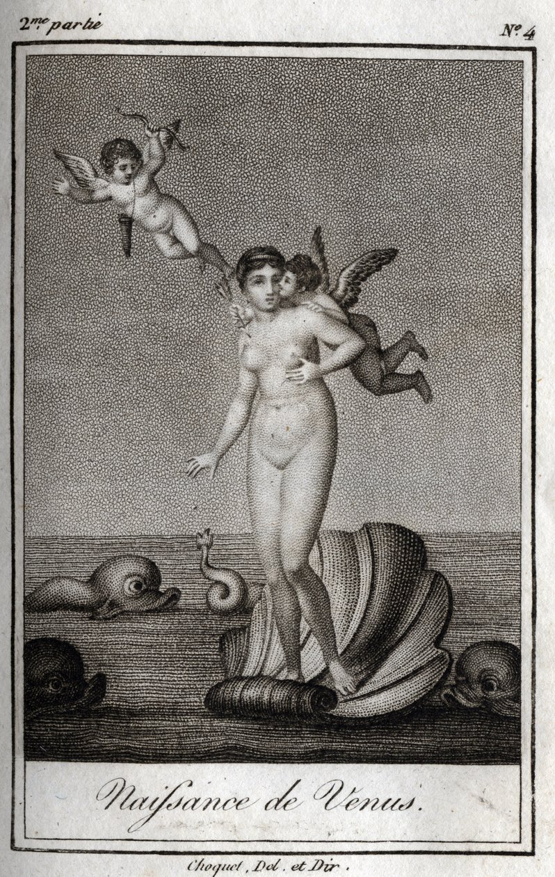 维纳斯的诞生（Birth of Venus）。1819年的版画，载于查尔斯-阿尔伯特-德穆斯特（1760-1801）的《Lettres a Emilie sur la mythologie》。私人收藏。 作者 匿名匿名