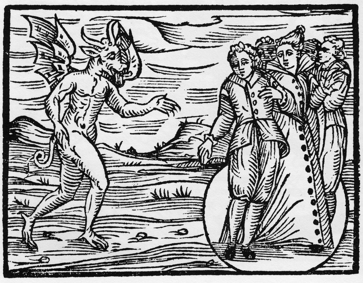 恶魔迫使那些让他出现的人与他达成协议 - "Compendium Maleficarum"，涉及女巫、她们的邪恶和她们的财团，由Francesco Maria Guazzo或Guaccio或Guaccius (15?-16?) 1608年私人收藏 作者 匿名匿名