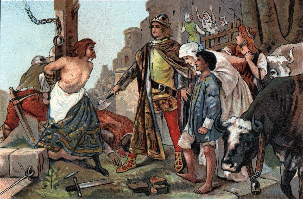The justice of Baudouin VII (1092-1119), Count of Flanders said to the axe. Advertising chromolithography of Antoine chocolates in Brussels, beginning of the 20th century. Private Collection 作者 匿名匿名