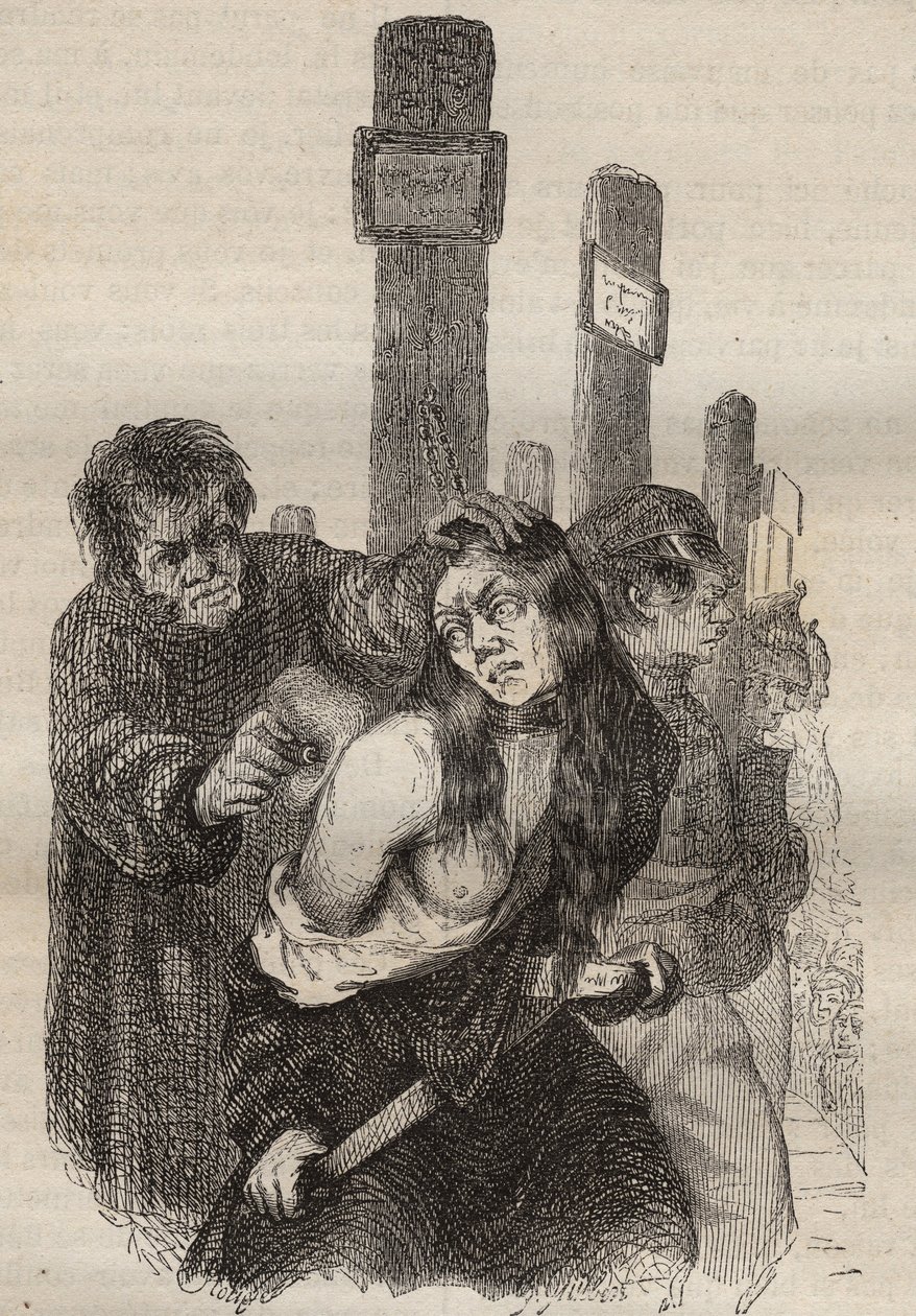 19世纪在罗什福尔的袋子里的标记。雕刻在 "Histoire des bagnes depuis leur création à nos jours"（1877年）中，作者是Pierre Zaccone（1817-1895）（Colonia Penale-刑罚殖民地）。私人收藏。 作者 匿名匿名