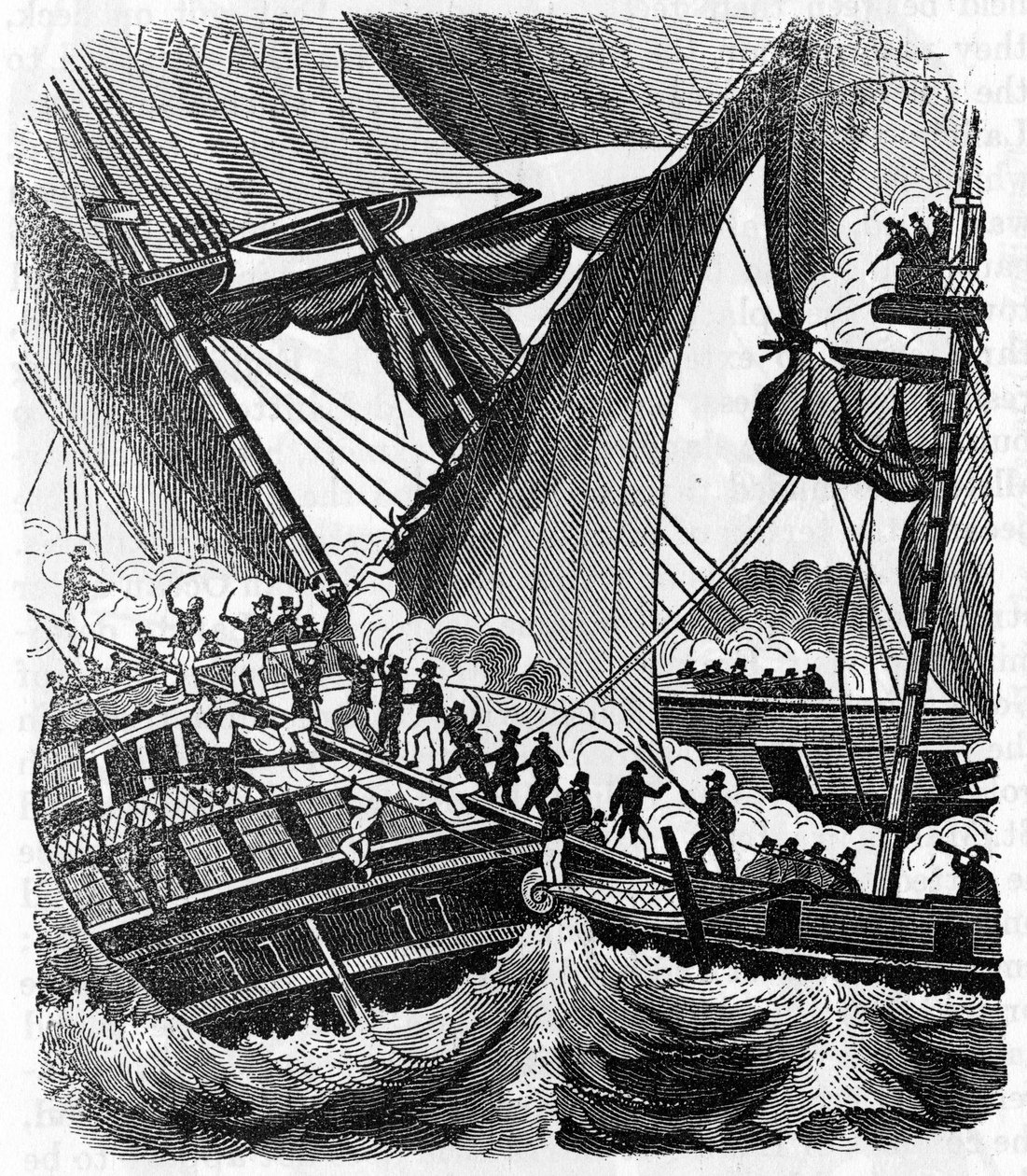 海盗绅士让·拉菲特（Jean Lafitte，1780-1826 年）走近 Compagnie des Indes 的 Queen East 船。 1837 年版的“海盗自己的书”。 作者 匿名匿名