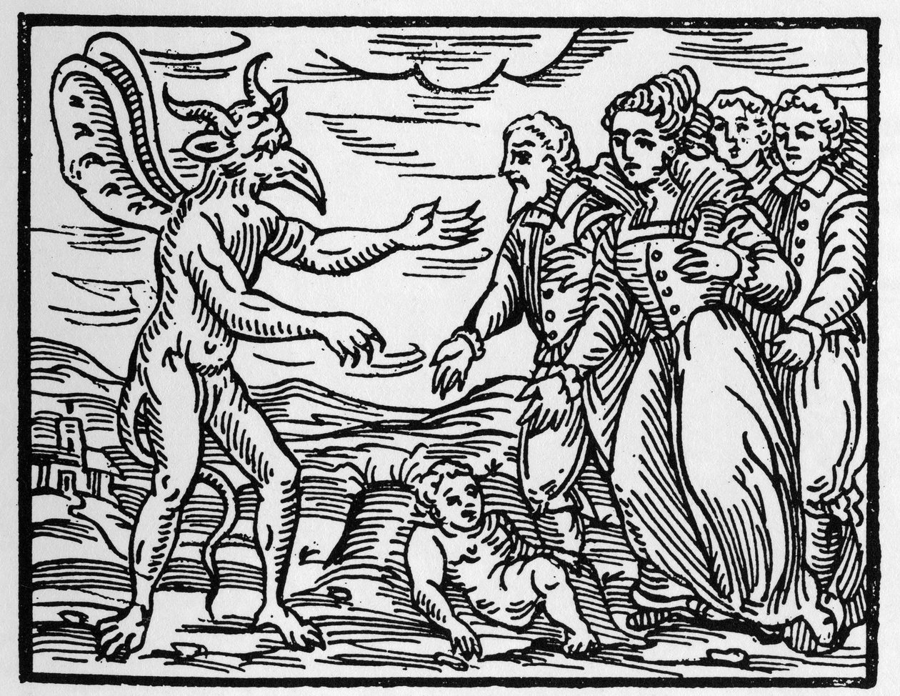 巫师向魔鬼介绍一个孩子 - "Compendium Maleficarum"，关于巫师，他们的邪恶和他们的财团，由Francesco Maria Guazzo或Guaccio或Guaccius (15?-16?)1608私人收藏 作者 匿名匿名