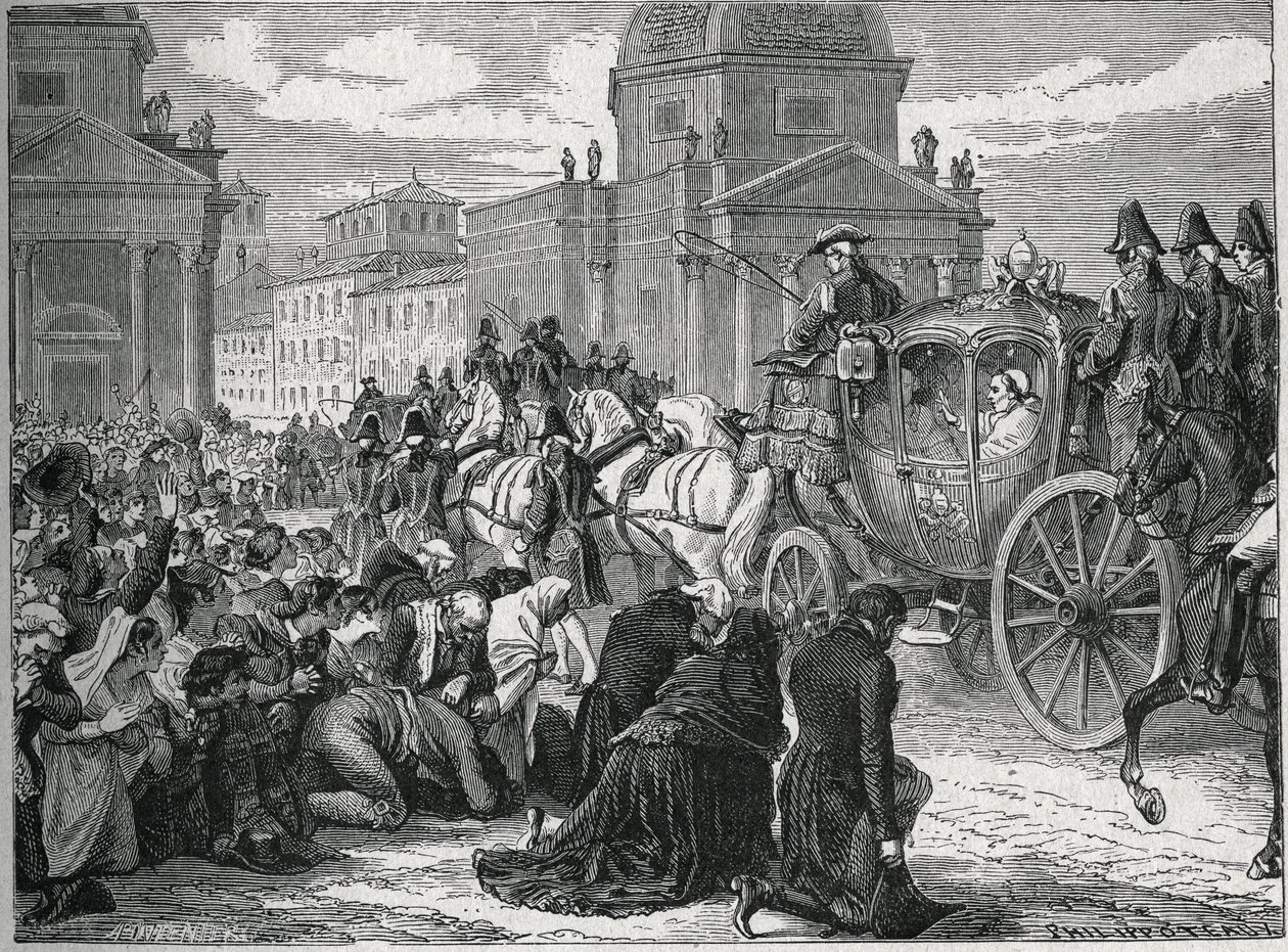 1814年5月24日，教皇庇护七世（Pio）（1742-1823）在罗马（Roma）凯旋。19世纪的雕版画。私人收藏。 作者 匿名匿名