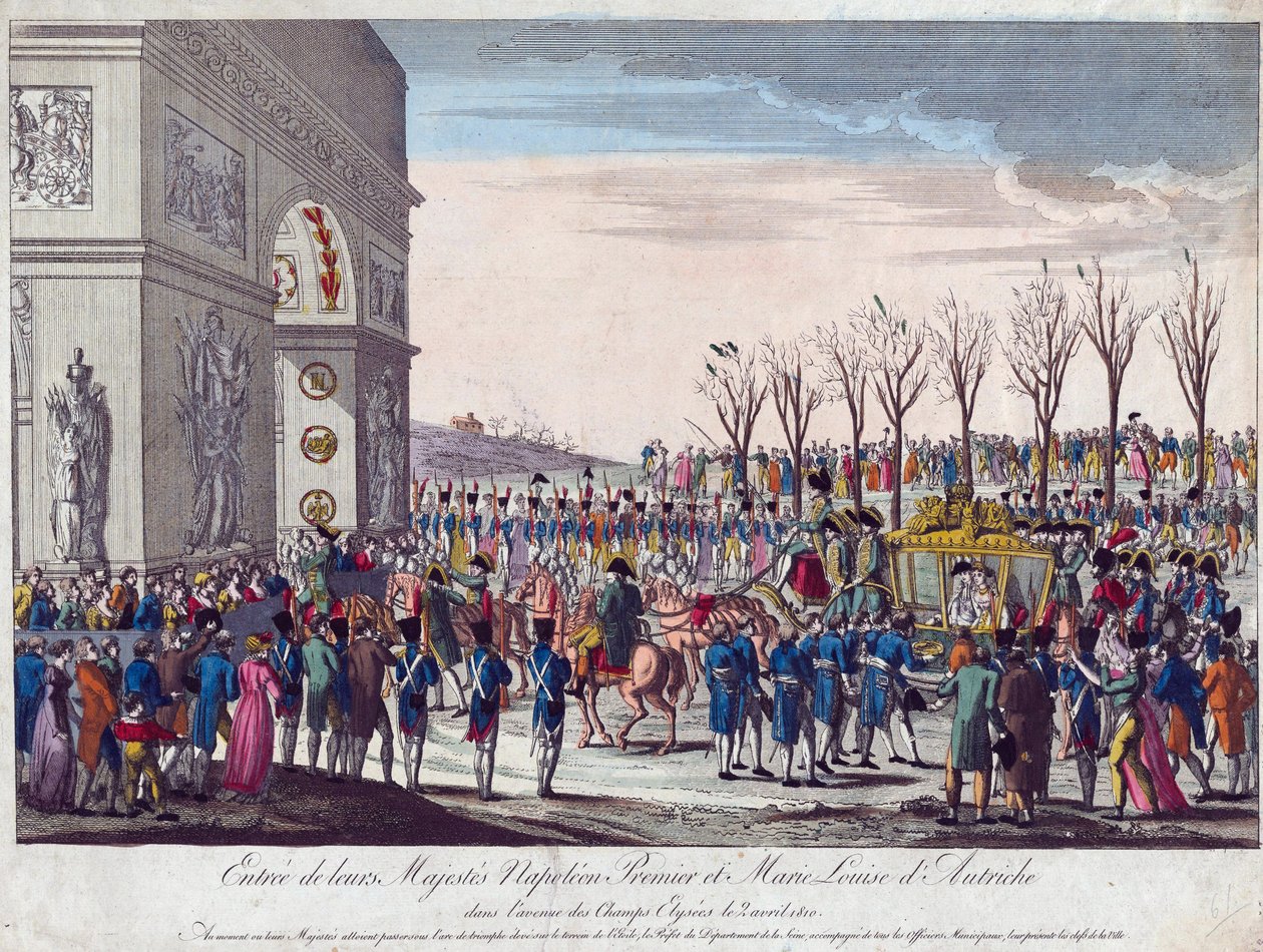 The wedding procession of Napoleon and Marie-Louise along the Champs Elysees on 2nd April 1810 - Anonymous - 1810 - Etching, watercolour - 35,3x45,7 - Private Collection 作者 匿名匿名