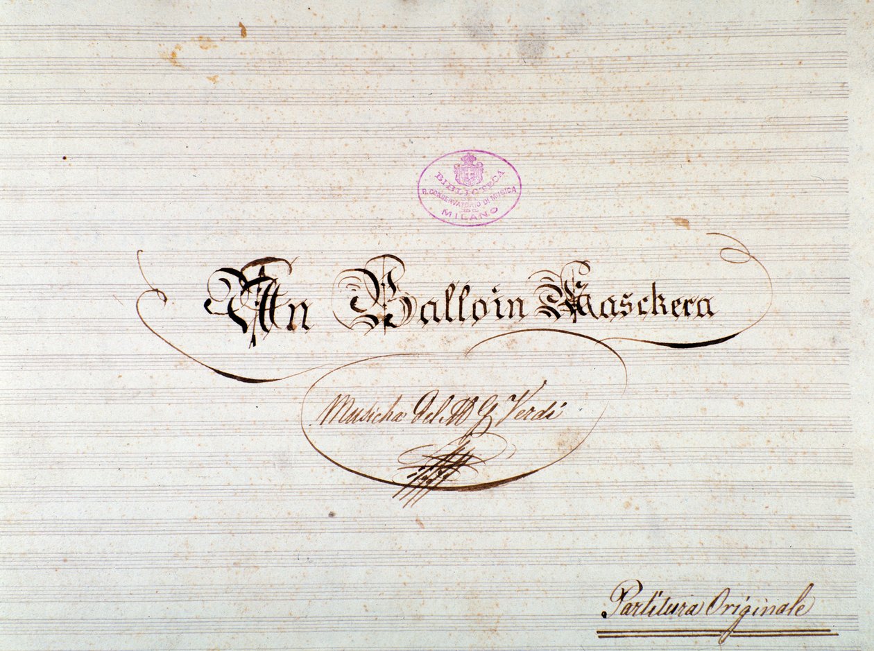 Title page of first edition of musical score of Un ballo in maschera, opera by Giuseppe Verdi 作者 匿名匿名
