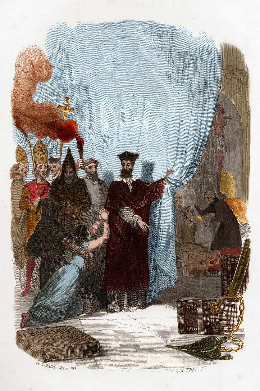 Tomas de Torquemada (1420-1498), Dominican monk organizer of the Inquisition in Spain. Colour engraving of the 19th century. Illustration in “” Mysteres of the Inquisition and Other Secretive Societies of Spain”” By Victor de Fereal, Suberwick, Manuel Galo 作者 匿名匿名