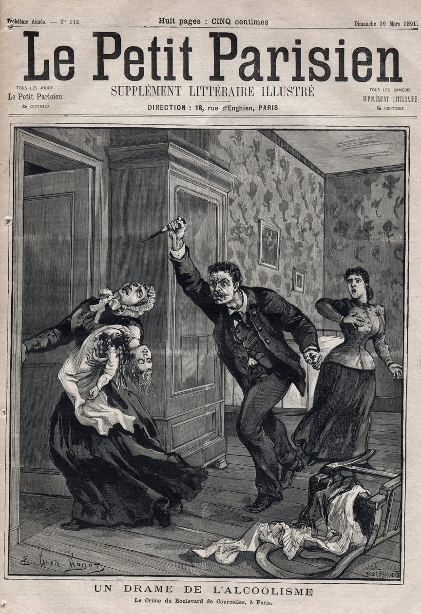 各种事实：酗酒的戏剧--巴黎库尔塞勒大道的犯罪--1891年《小巴黎人》的版画--私人收藏品 作者 匿名匿名