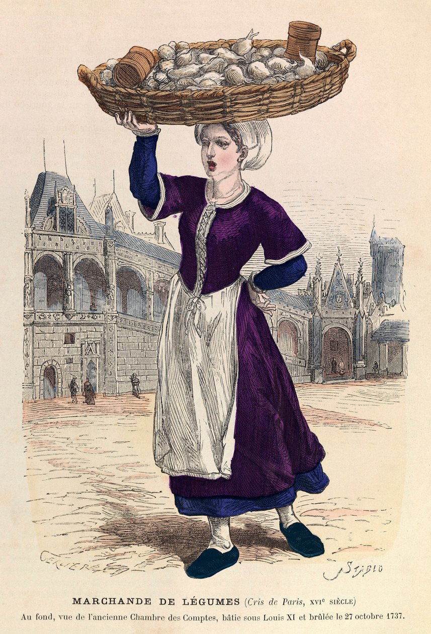 Vegetable seller in Paris in the 16th century (in the background, view of the former Chamber of Accounts, batie under Louis XI and brulee on 27 October 1737) - Vegetable seller 作者 匿名匿名