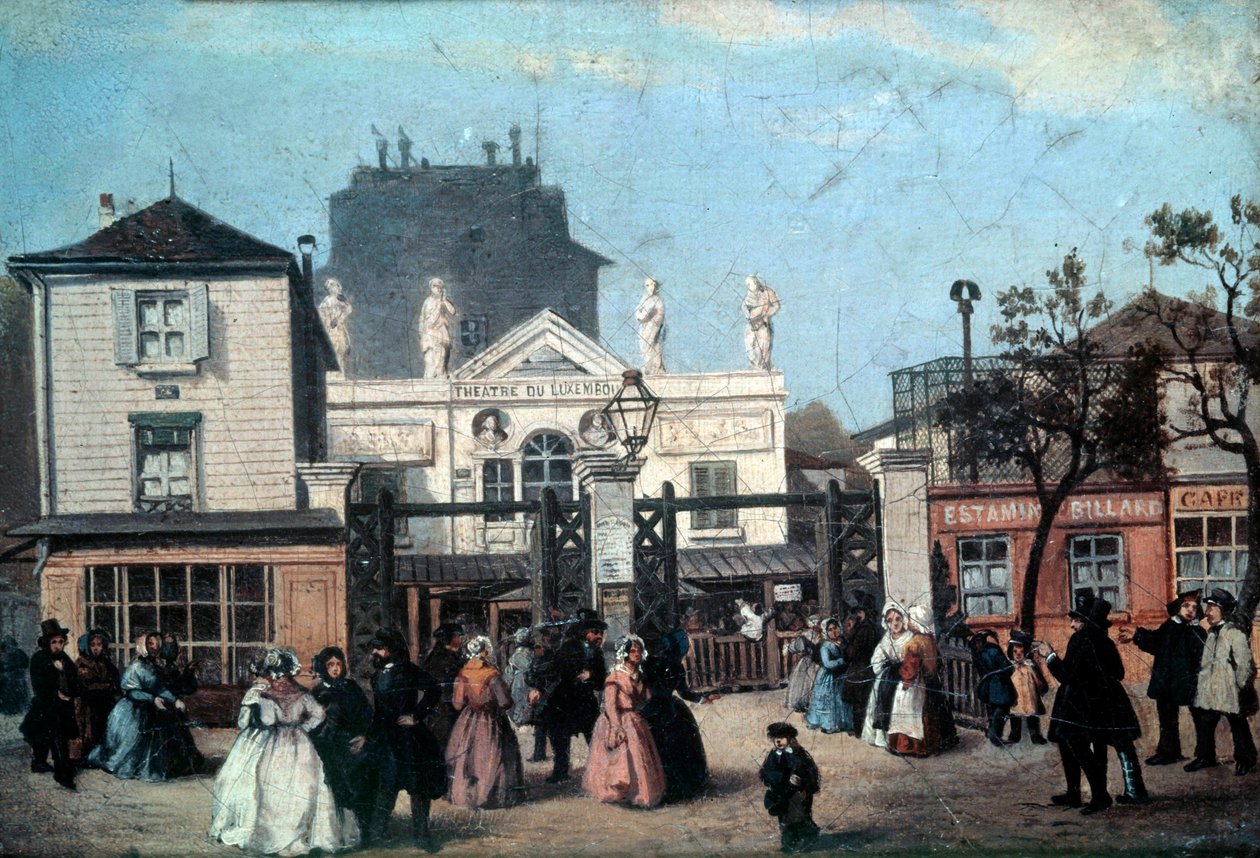 卢森堡剧院的视图称为 bobino，巴黎匿名绘画中的弗勒鲁斯街。 1845年太阳。 0,16x0,22 m 巴黎，Musee Carnavalet 作者 匿名匿名