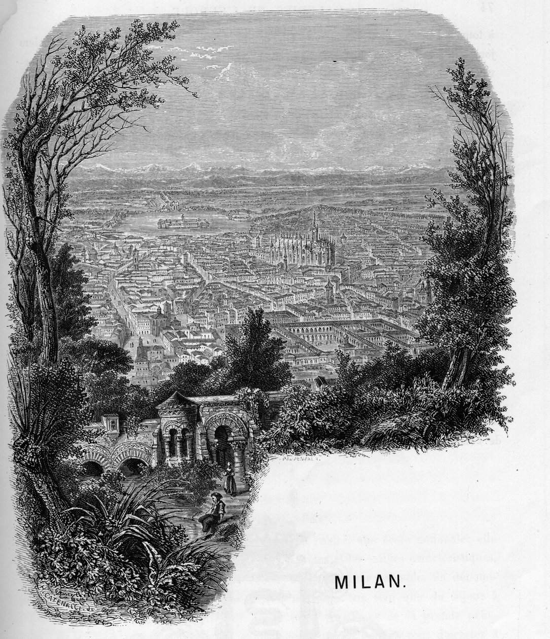 意大利米兰（Milano）市的景色。1859年的雕版画，载于Armengaud的《les galeries de l