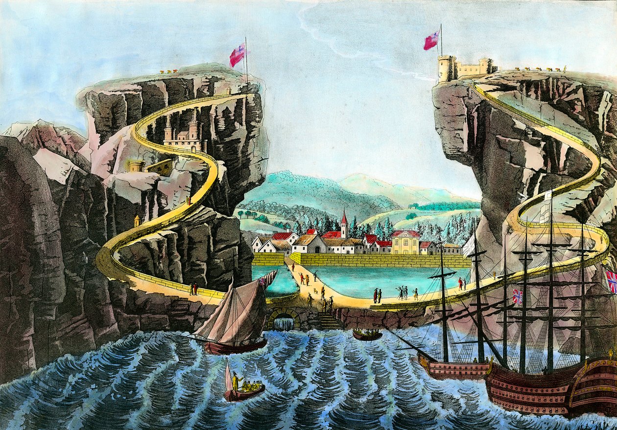 View of the island of Sainte Helene taken near Fort Saint James Gravure of the 19th century. Private collection 作者 匿名匿名