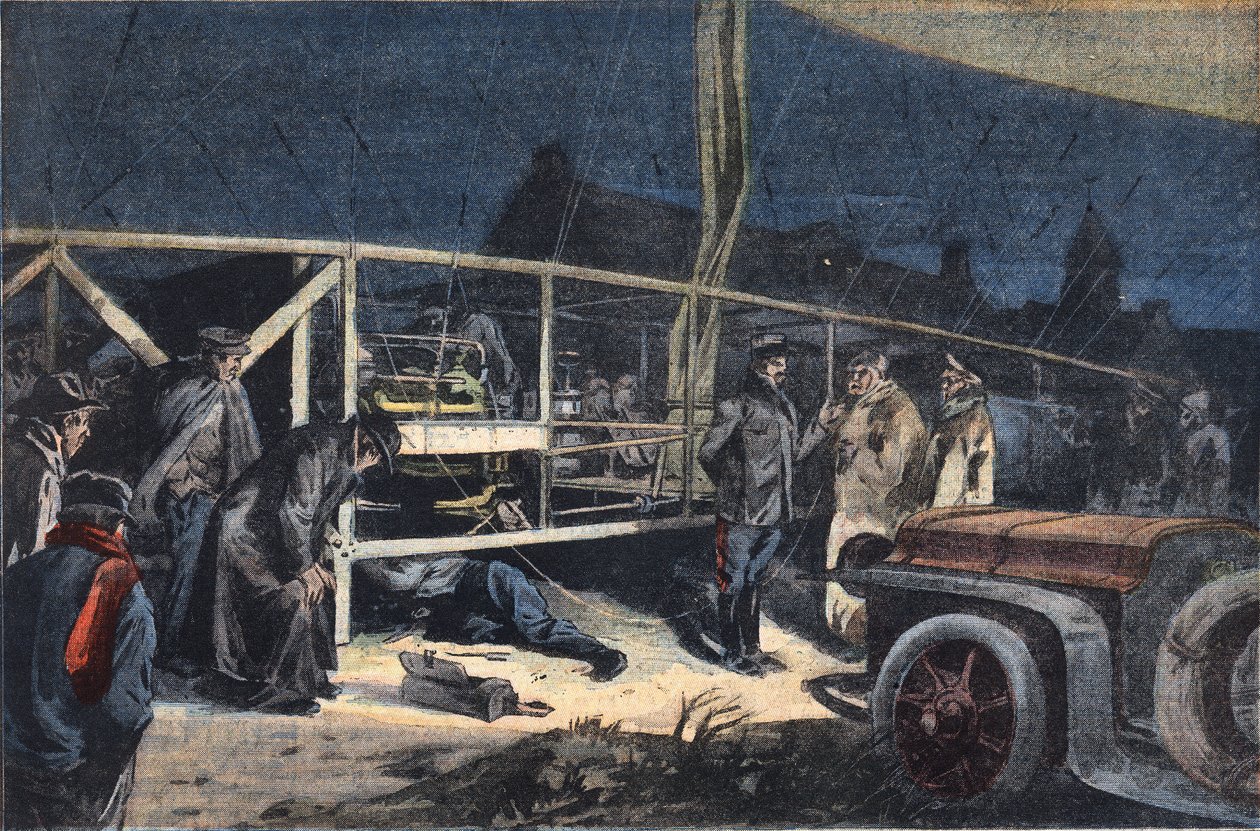 巴黎市的飞艇在瓦尔米发生故障。雕刻自1908年2月2日的《巴黎人报》（Le Peute Parisien）。私人收藏。 作者 匿名匿名