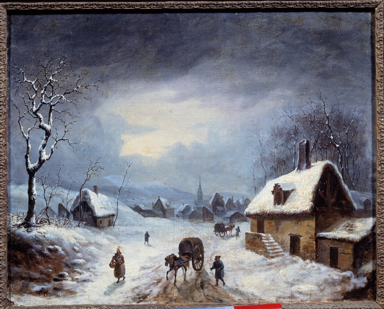 冬季景观。一辆马车在白雪覆盖的道路上。无名画作。19世纪 私人收藏 作者 匿名匿名