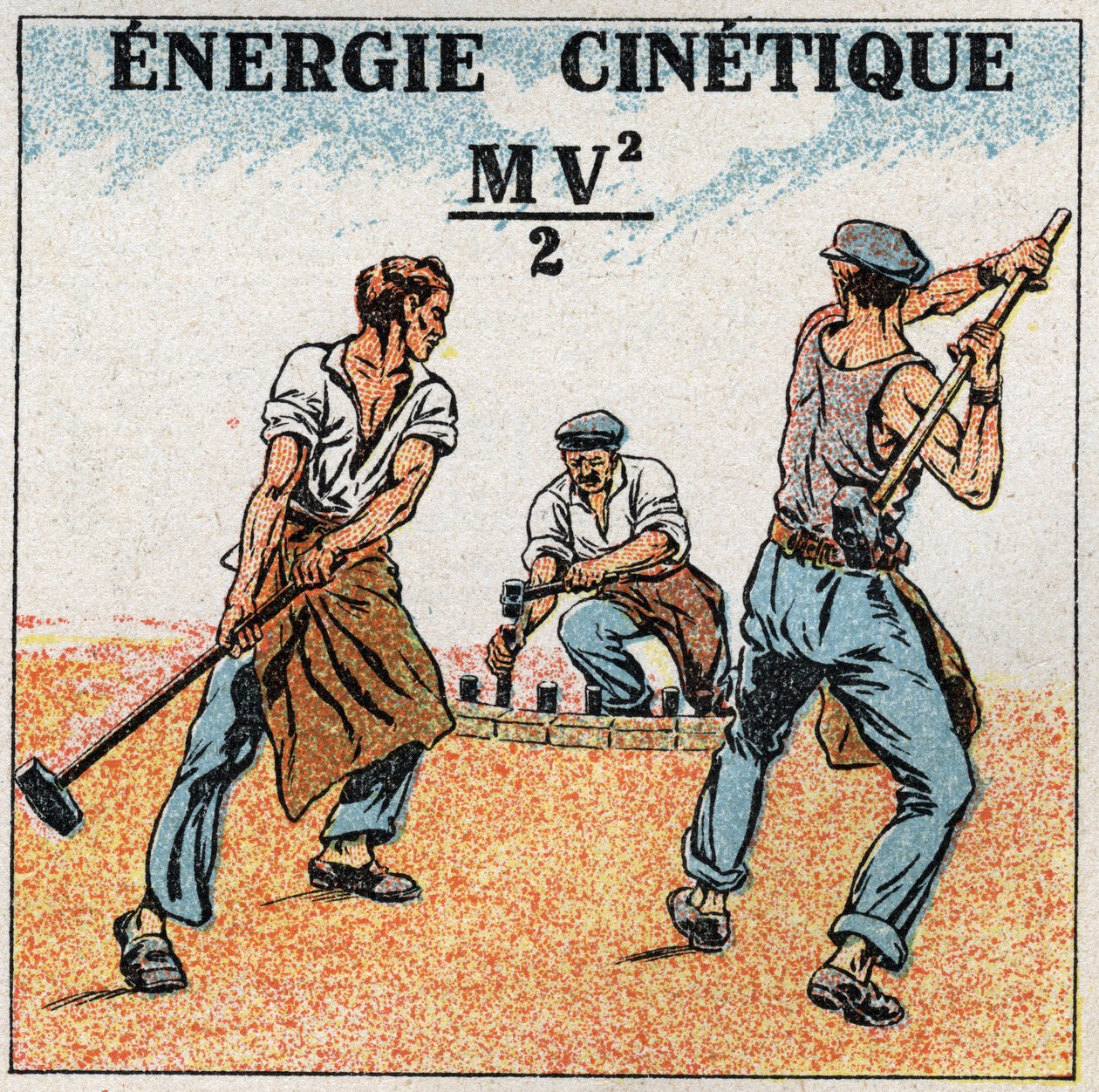 Work and power: calculation of kinetic energy. Anonymous illustration from 1925. Private collection. 作者 匿名匿名