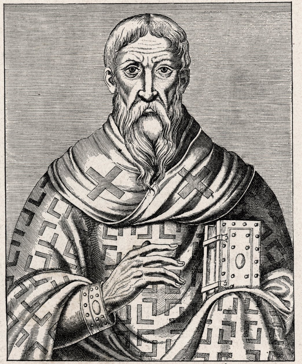 portrait of Dionysius the Areopagite - Portrait of Saint Denys the Areopagite (1st century), Greek eveque - Engraving after an illustration of the “Life of illustrious Men” by Thevet - In “” Les Missions Catholiques au XIXeme Siecle”” by Louis-Eugene (Loui 作者 匿名匿名