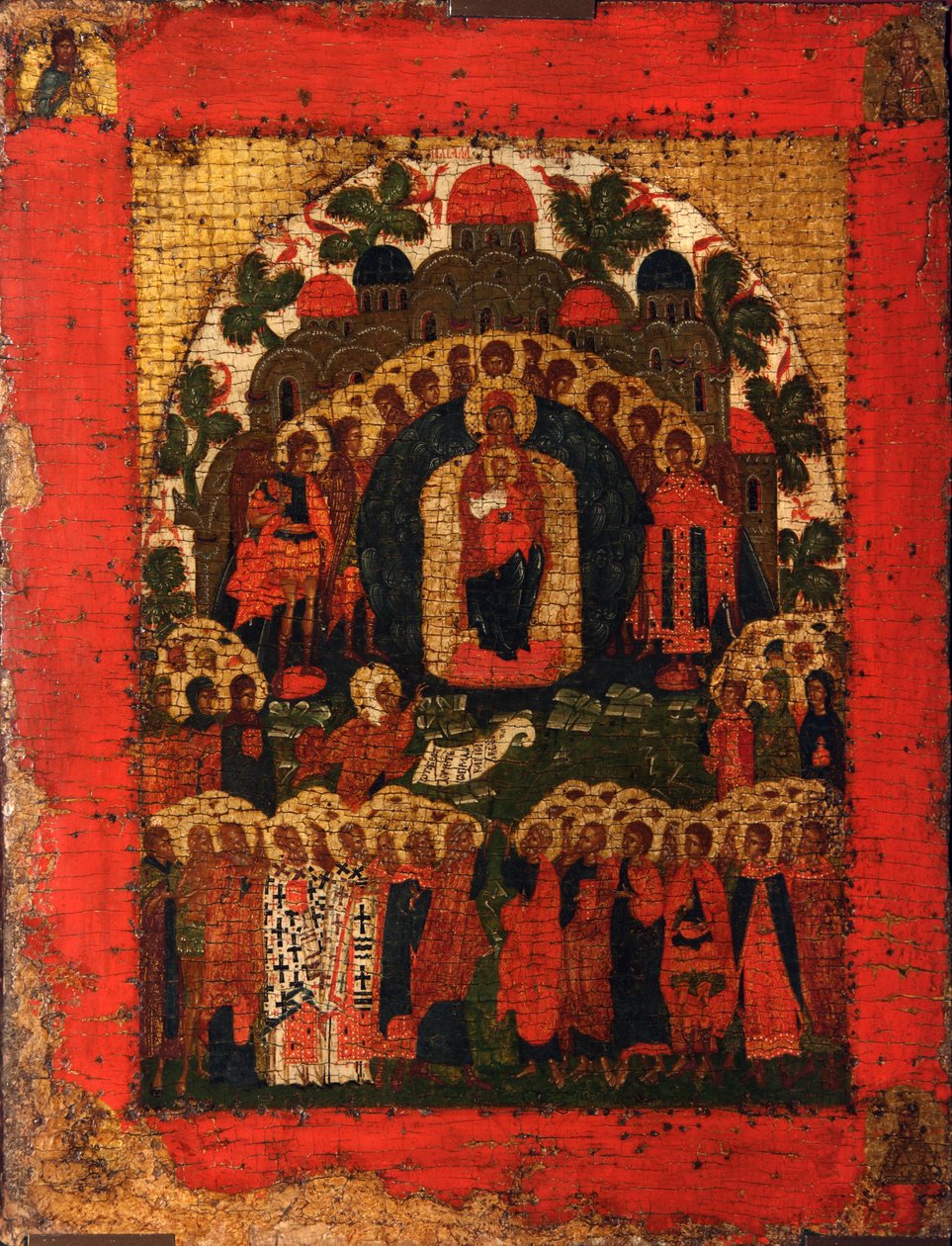 在15世纪晚期的The Rejoiceth。 作者 匿名的俄罗斯图标画家