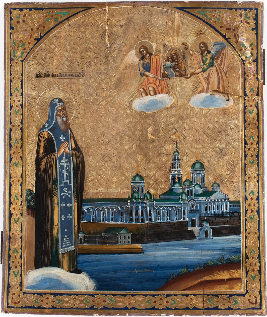 塞利格湖的圣尼卢斯（Saint Nilus），1800年代 作者 匿名俄罗斯圣像画家