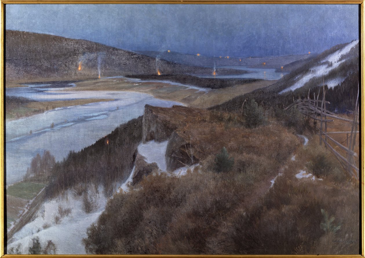 Nuit de Walpurgis a Bergslagen --达拉纳省格兰盖德市 Bergslagen 的瓦尔普吉斯之夜，作者舒尔茨贝格、安谢尔姆-伦纳德（1862-1945 年）。布面油画 作者 安什尔姆·舒尔茨伯格