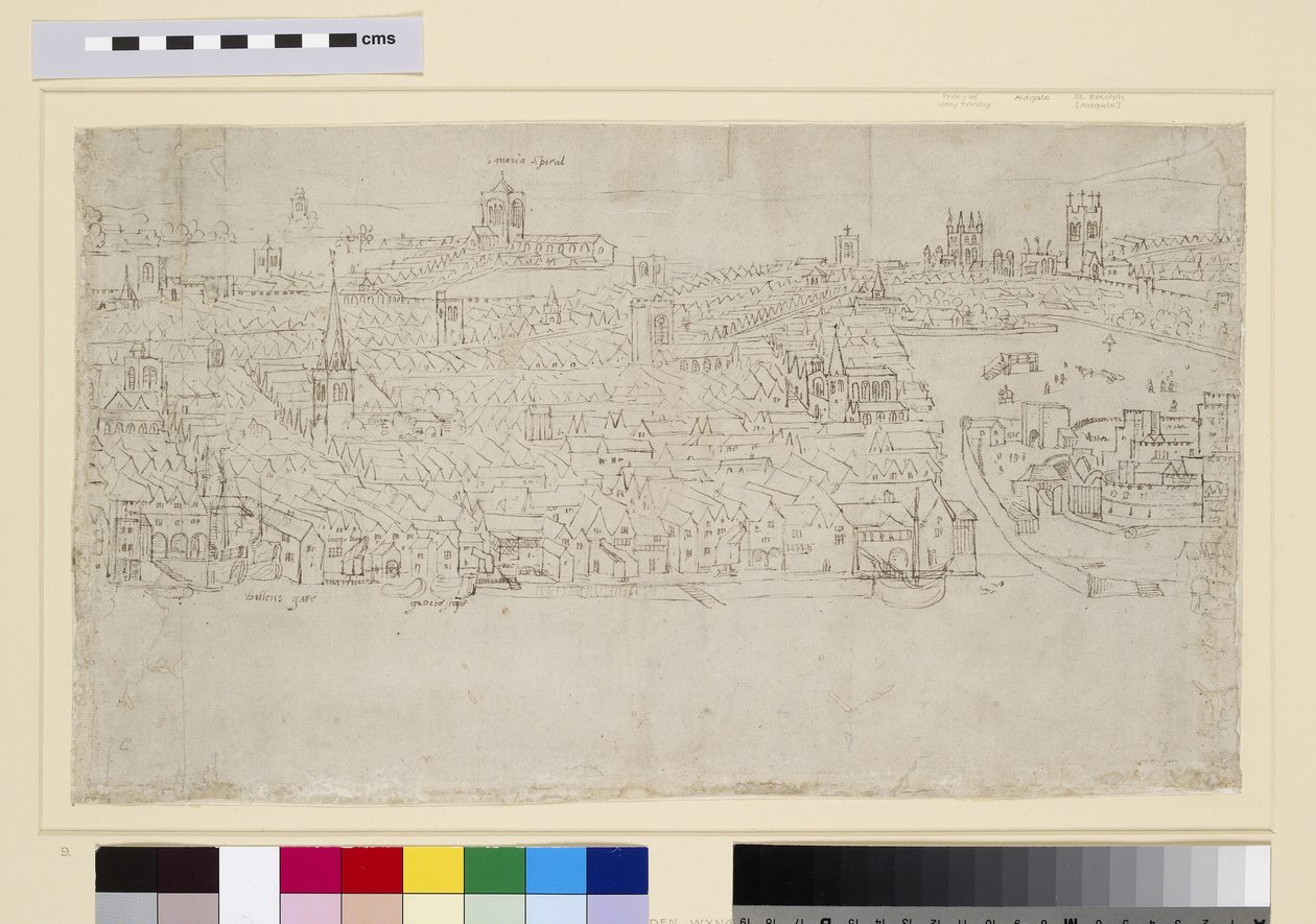 比林斯盖特至塔楼码头，来自“伦敦全景”，1544年（钢笔墨水和粉笔在纸上） 作者 安东尼·范·登·温加德