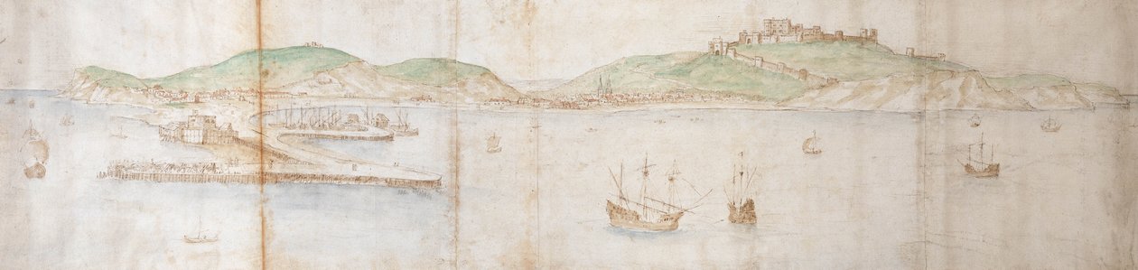 16世纪的海边多佛（钢笔墨水，粉笔和纸张上的卫生纸） 作者 安东尼·范·登·温加德