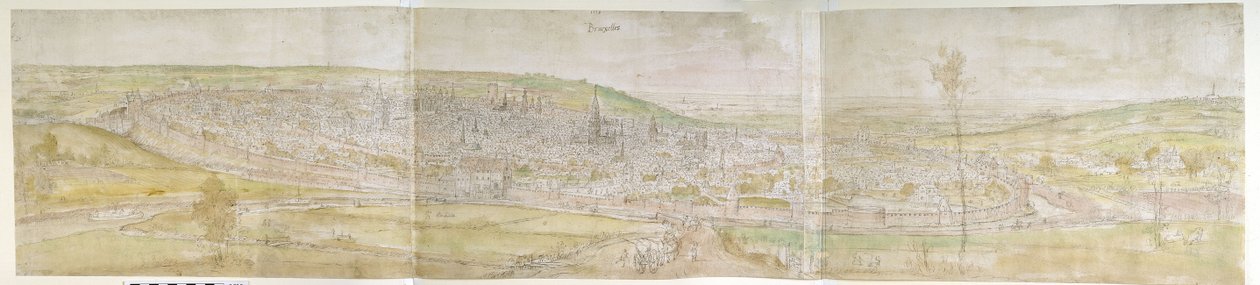 布鲁塞尔从北部的全景，1558年（笔和棕色墨水与水彩在黑色粉笔的痕迹） 作者 安东尼·范·登·温加德