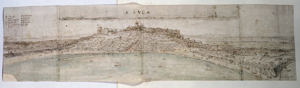 San Lucar de Barrameda的全景和来自西南部的邻近乡村（笔和墨水和纸上的卫生间） 作者 安东尼·范·登·温加德