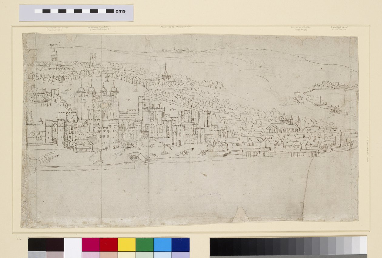 伦敦塔，来自“伦敦全景”，1544年（钢笔墨水和粉笔在纸上） 作者 安东尼·范·登·温加德