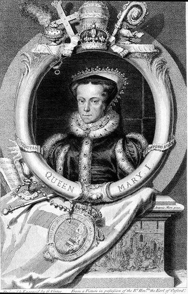 玛丽一世（1516-58）1553年的英国女王，由乔治-维尔图（1684-1756）雕刻（雕刻）。 作者 在安东尼·莫尔·范·达肖斯特之后