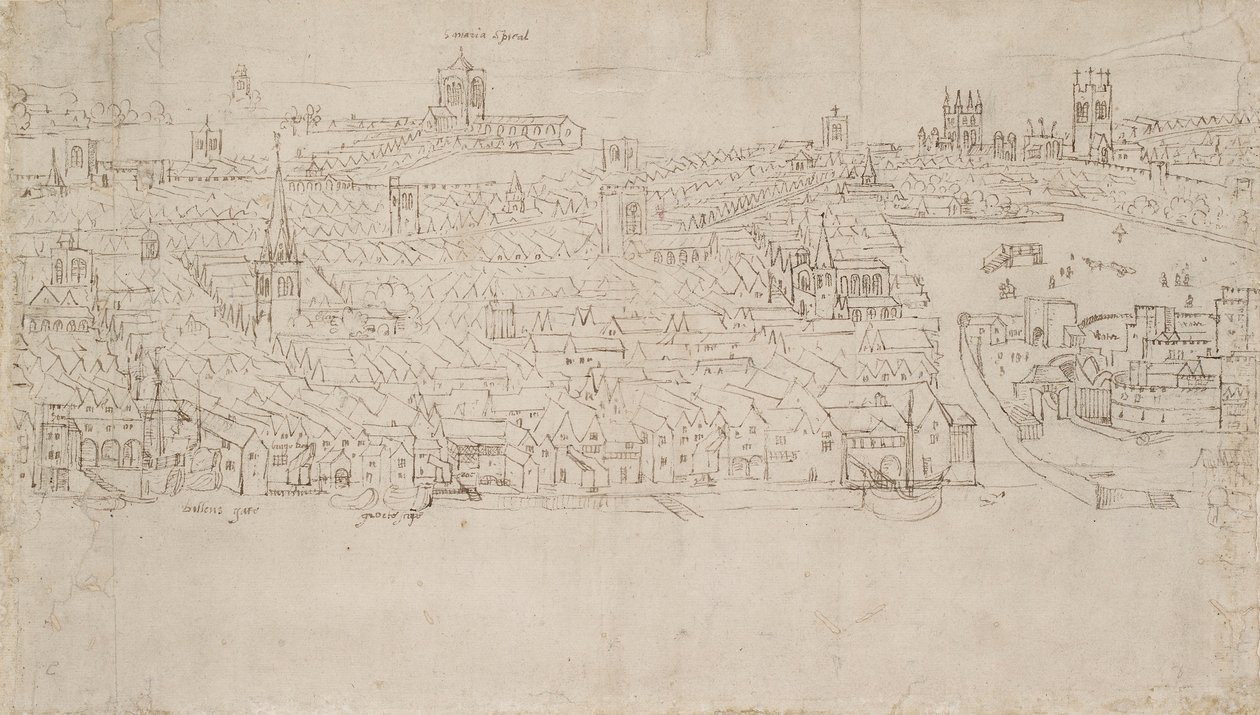 从南华克看到的伦敦全景：比林斯门到塔楼码头，1554年 作者 安东尼·范·登·温加德