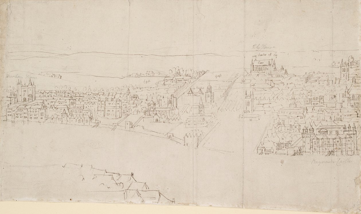从南华克看到的伦敦全景：达勒姆宫到巴纳德城堡，1554年 作者 安东尼·范·登·温加德