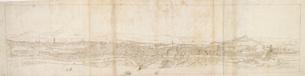 从马里奥山俯瞰罗马全景，前景为圣安杰洛城堡，约1550年代 作者 安东尼·范·登·温加德
