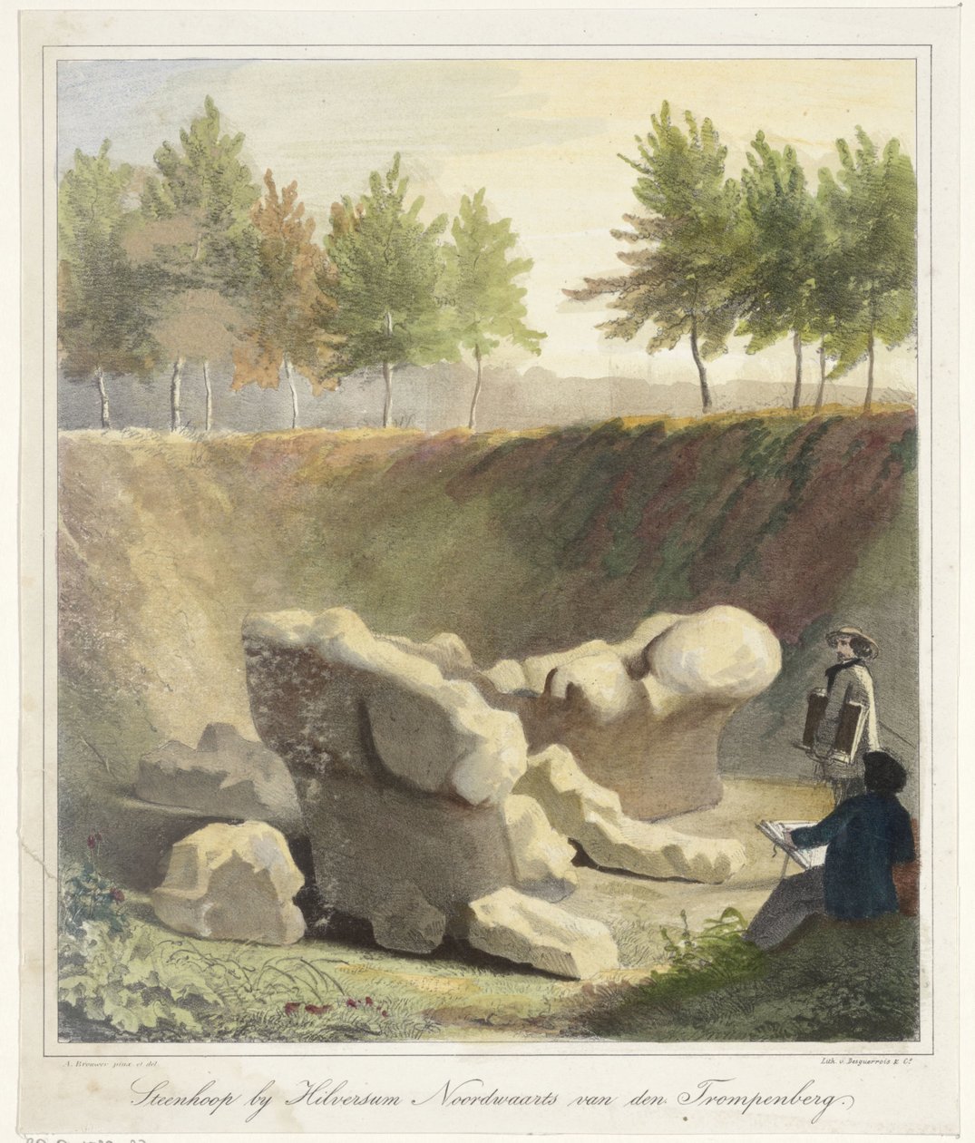 考古发掘中的插画家 Hilversum Noordward van den Trompenberg 附近的石堆（物体上的标题） 作者 安东尼布劳威尔