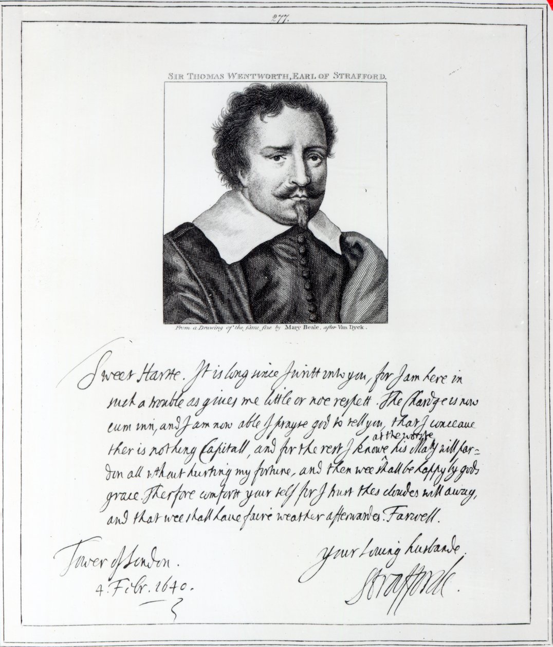 斯特拉福德第一伯爵托马斯·温特沃斯（Thomas Wentworth）在1793年由玛丽·比尔（Mary Beale）绘制的一幅画后雕刻而成 作者 安东尼·范·戴克