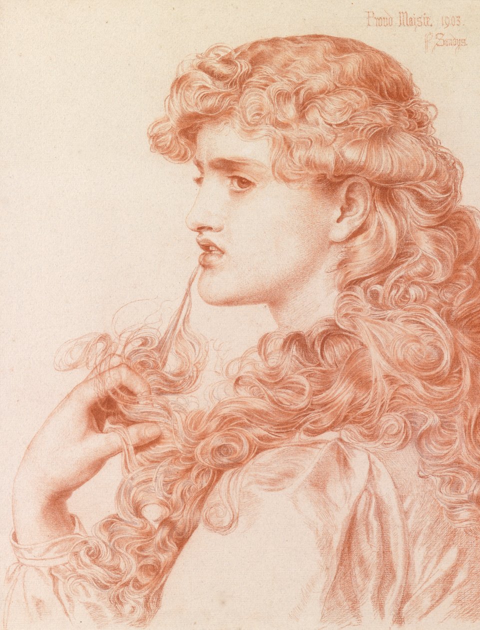 骄傲的Maisie，1903年（铅笔和红色粉笔在纸上） 作者 安东尼·弗雷德里克·奥古斯都·桑迪斯