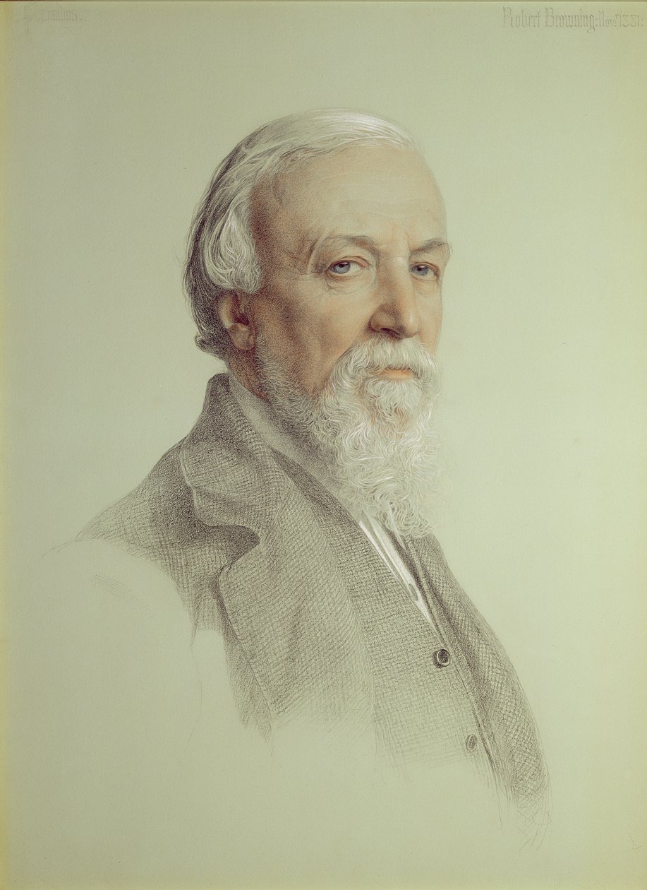 Robert Browning（1812-89），1881年（铅笔和彩色粉笔在纸上） 作者 安东尼·弗雷德里克·奥古斯都·桑迪斯
