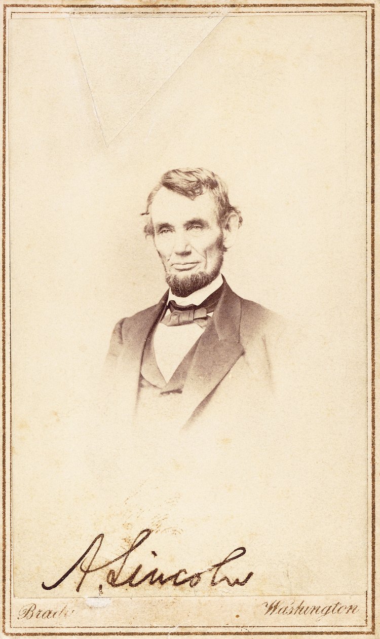 亚伯拉罕·林肯（Abraham Lincoln），签署了名片，1864年 作者 安东尼·伯格