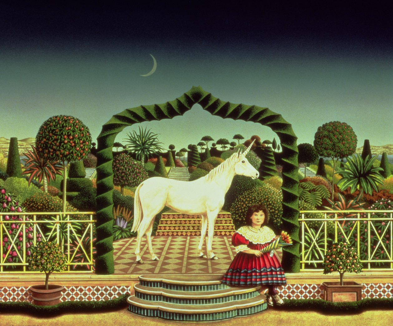 一个独角兽的女孩，1980年（丙烯酸船上） 作者 安东尼·索斯科姆