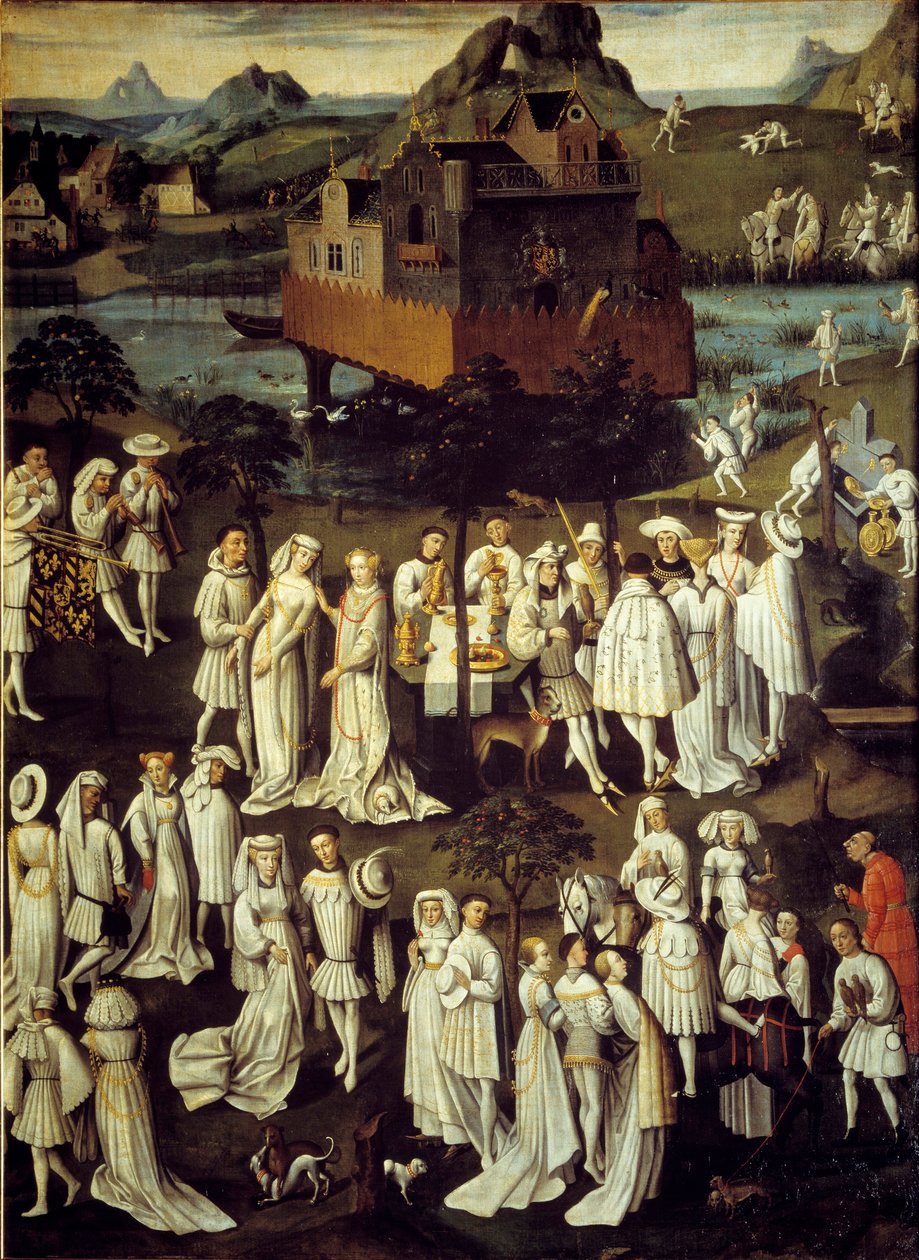 勃艮第公爵菲利普三世的宫廷爱情花园，1432年在赫斯丁城堡的花园里，在他的内侍安德烈-德-图隆贡的婚礼上举行的宴会 - 画家：安东-凡-戴克（1599-1641）。 作者 安东尼·范（继）戴克