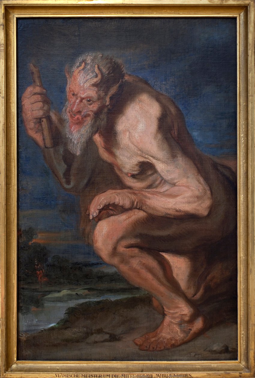 Marsyas 与 aulos 一起跪下。 绘画归功于 Antoine (Antoine or Antoon or Anton) Van Dyck (1599-1641)，布面油画 作者 安东尼·范（代理）戴克