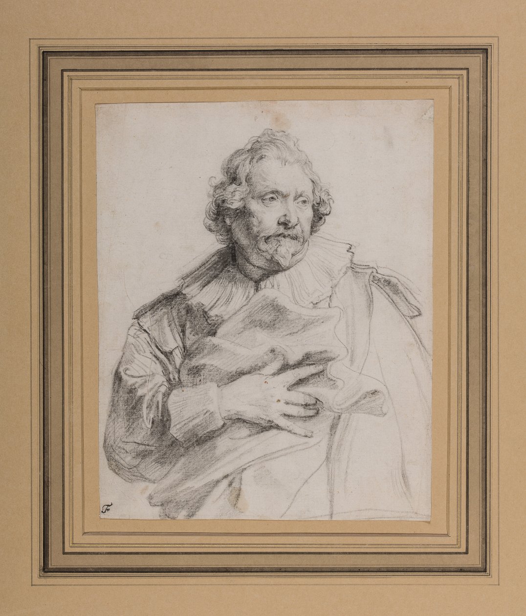 Carolus de Mallery，约1632-35（白纸上的黑粉笔）。 作者 安东尼·范·戴克