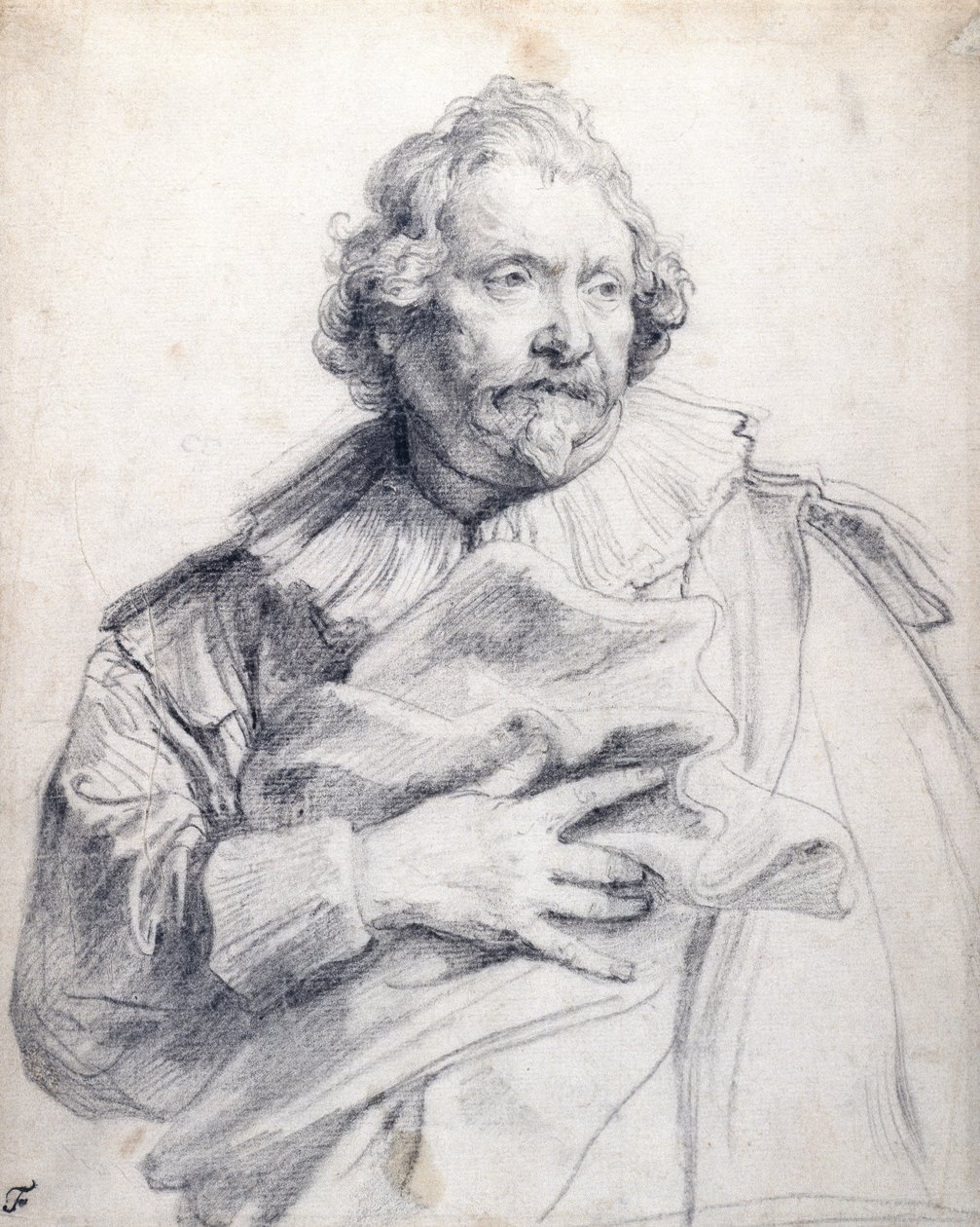 Carolus de Mallery，c.1632-35（白纸上的黑色粉笔） 作者 安东尼·范·戴克