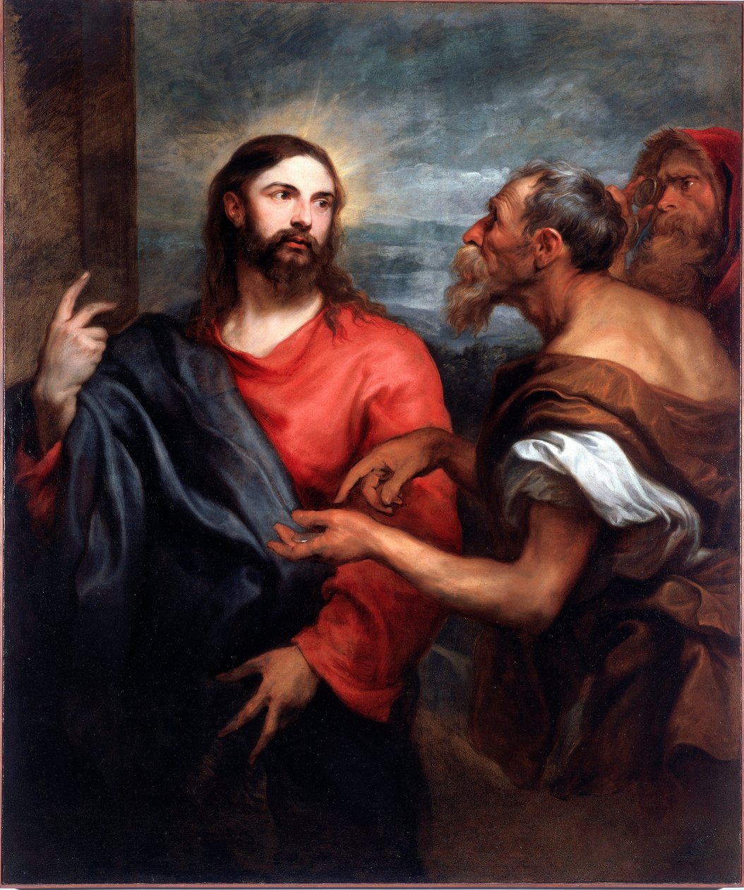 Christ has the currency or “” the payment of the tribute”” Painting by Antonia Van Dyck (1599-1641) 1623-1624 Sun. 140x120 cm Genes, Galleria di Palazzo Bianco 作者 安东尼·范·戴克